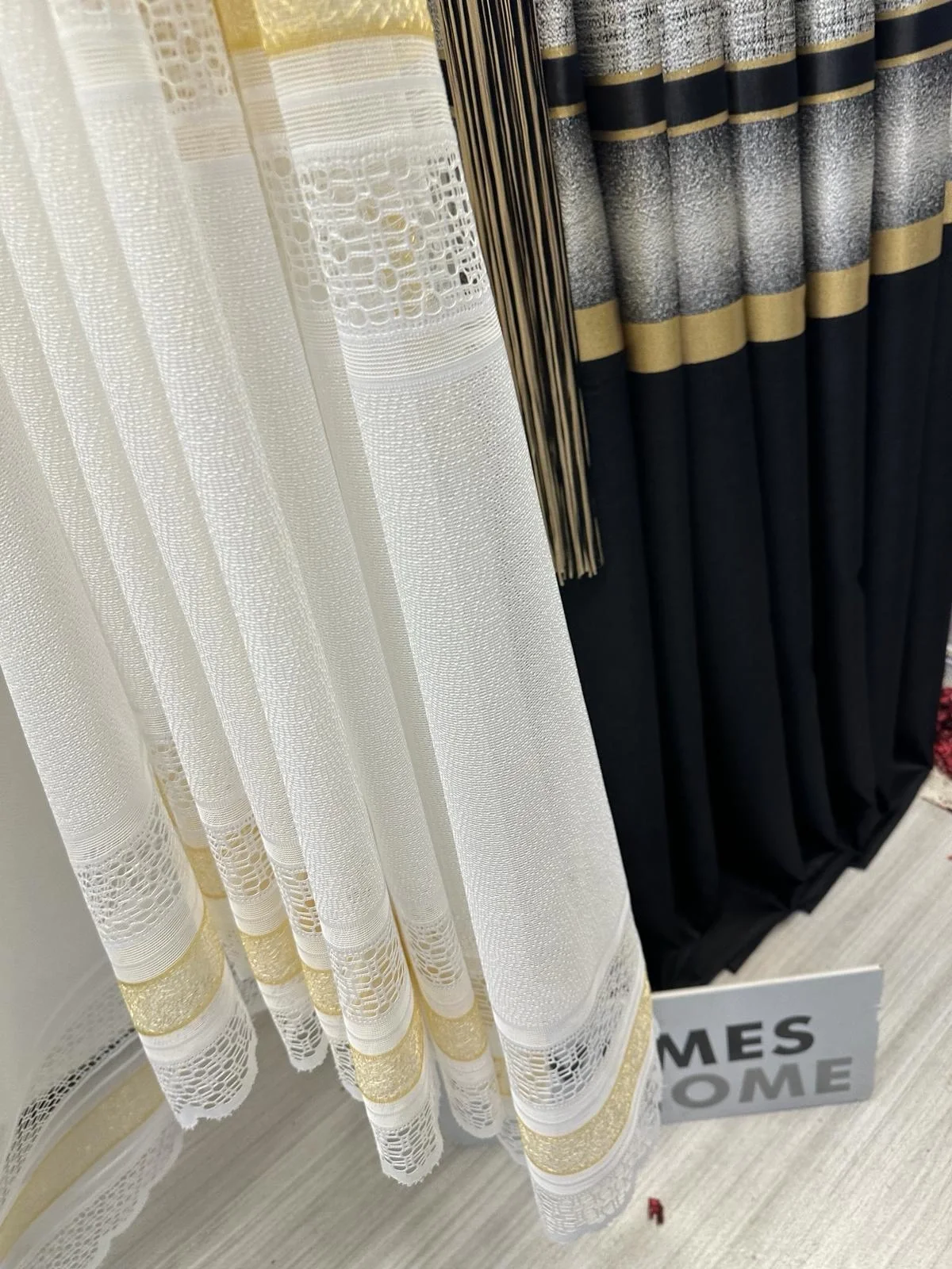 NIVEMESHOME LOTUS GOLD EMBROIDERED 1/2.5 WIDE PLEATED TULLE CURTAIN APM