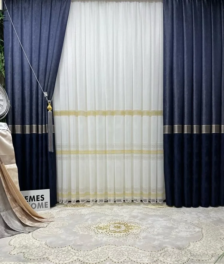 NİVEMESHOME LOTUS GOLD EMBROIDERED 1/3 DENSE PLEATED TULLE CURTAIN