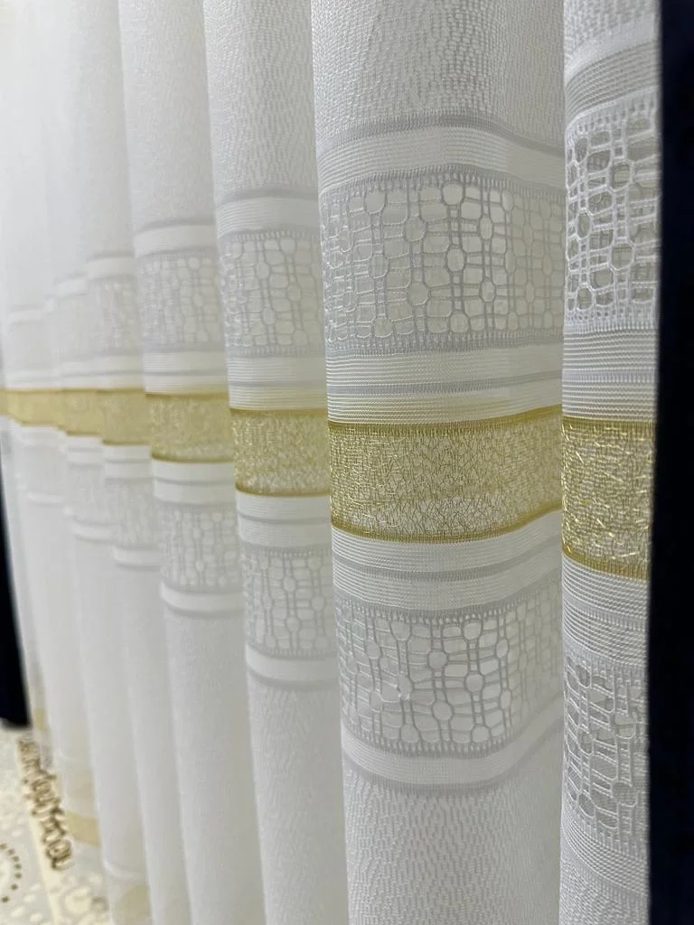 NİVEMESHOME LOTUS GOLD EMBROIDERED 1/3 DENSE PLEATED TULLE CURTAIN