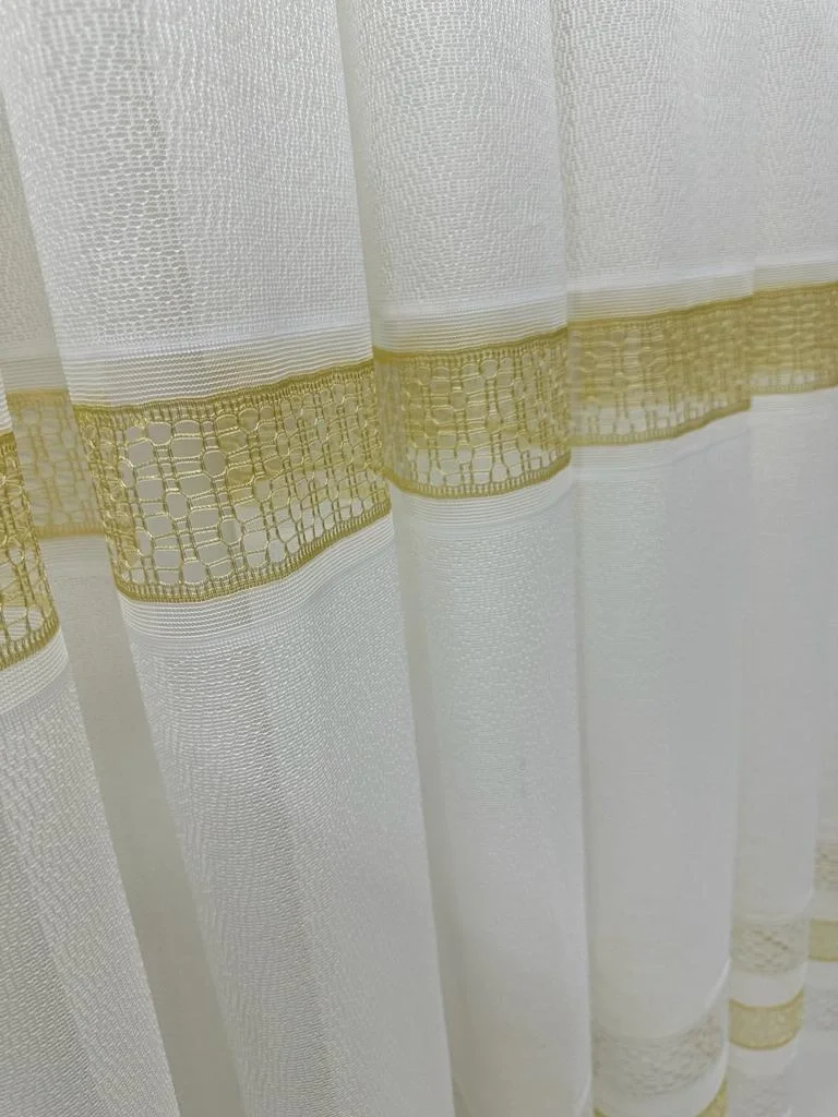 NİVEMESHOME LOTUS GOLD EMBROIDERED 1/3 DENSE PLEATED TULLE CURTAIN