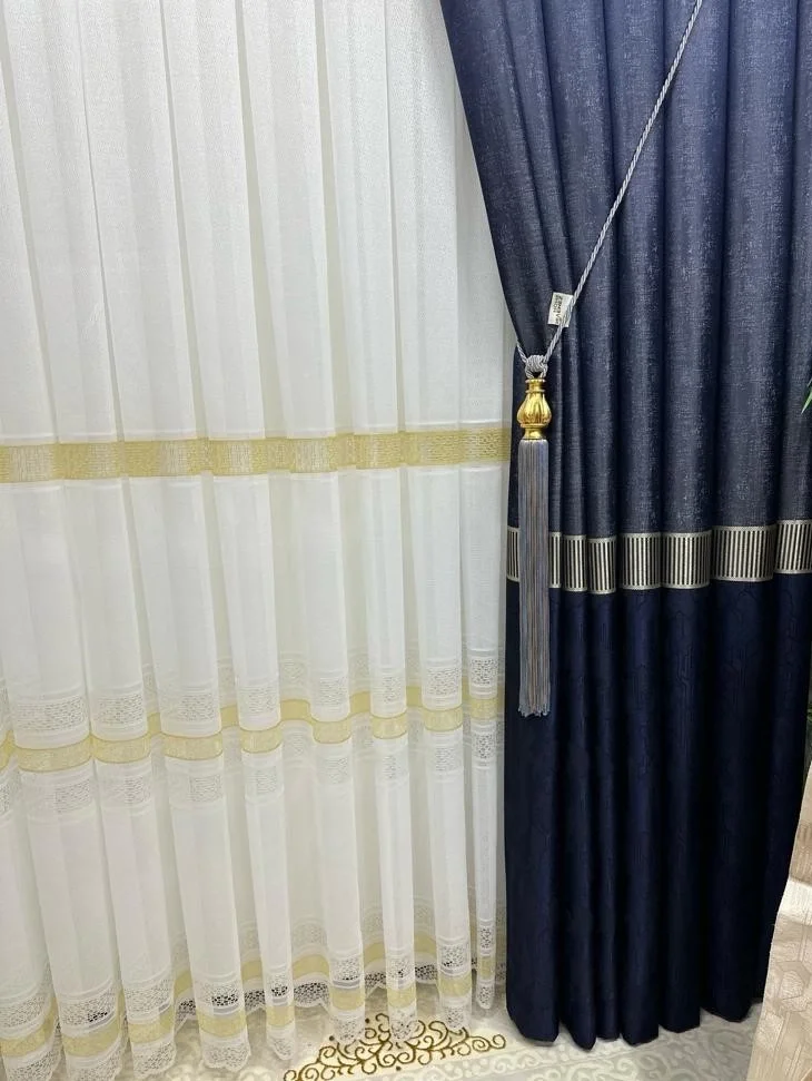 NİVEMESHOME LOTUS GOLD EMBROIDERED 1/3 DENSE PLEATED TULLE CURTAIN