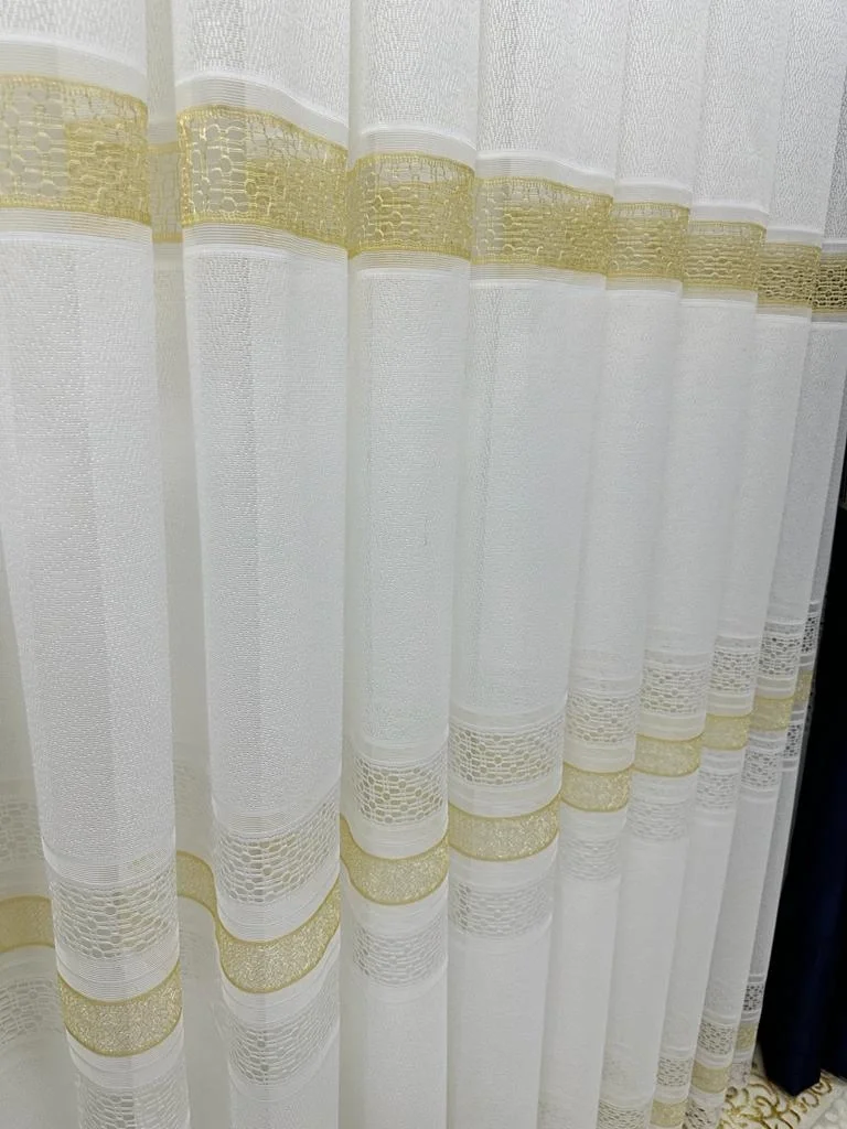 NİVEMESHOME LOTUS GOLD EMBROIDERED 1/3 DENSE PLEATED TULLE CURTAIN