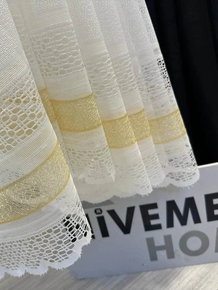 NİVEMESHOME LOTUS GOLD İŞLEMELİ 1/2,5 SIK PİLELİ TÜL PERDE APM