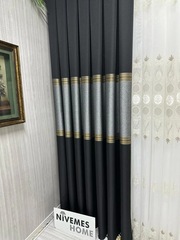 NİVEMESHOME MANAVGAT SİYAH FT632113 V-903 1/3 SIK PİLELİ FON PERDE APM