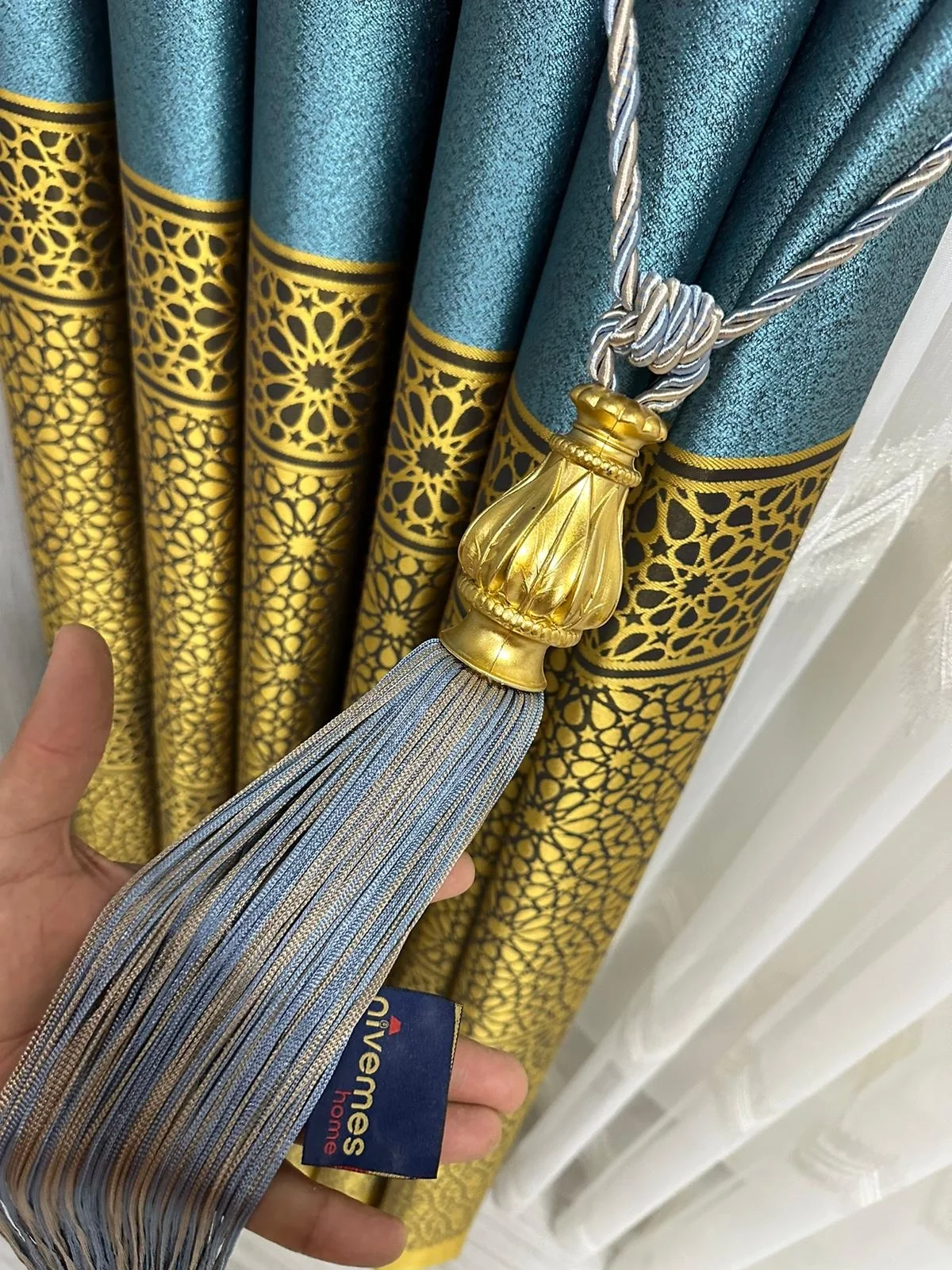 NİVEMESHOME TECHO DE RECOGIDA DE PÉRGOLA AZUL Y BEIGE CON BRAZO CON VOLANTE