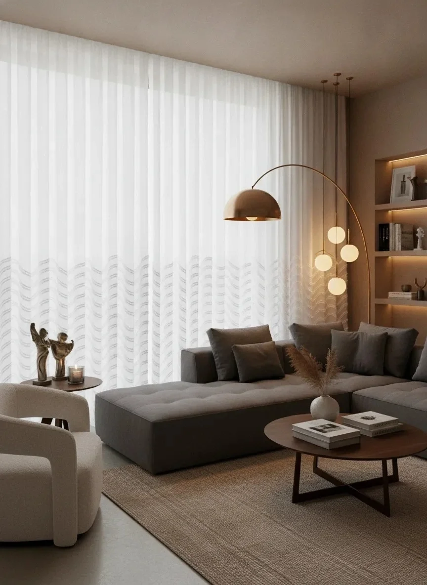 NİVEMESHOME MİLA YARI DESENLİ  1/3  PİLELİ  TÜL PERDE APM