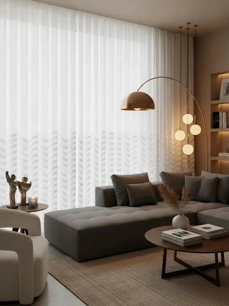 NİVEMESHOME MİLA YARI DESENLİ  1/3  PİLELİ  TÜL PERDE APM