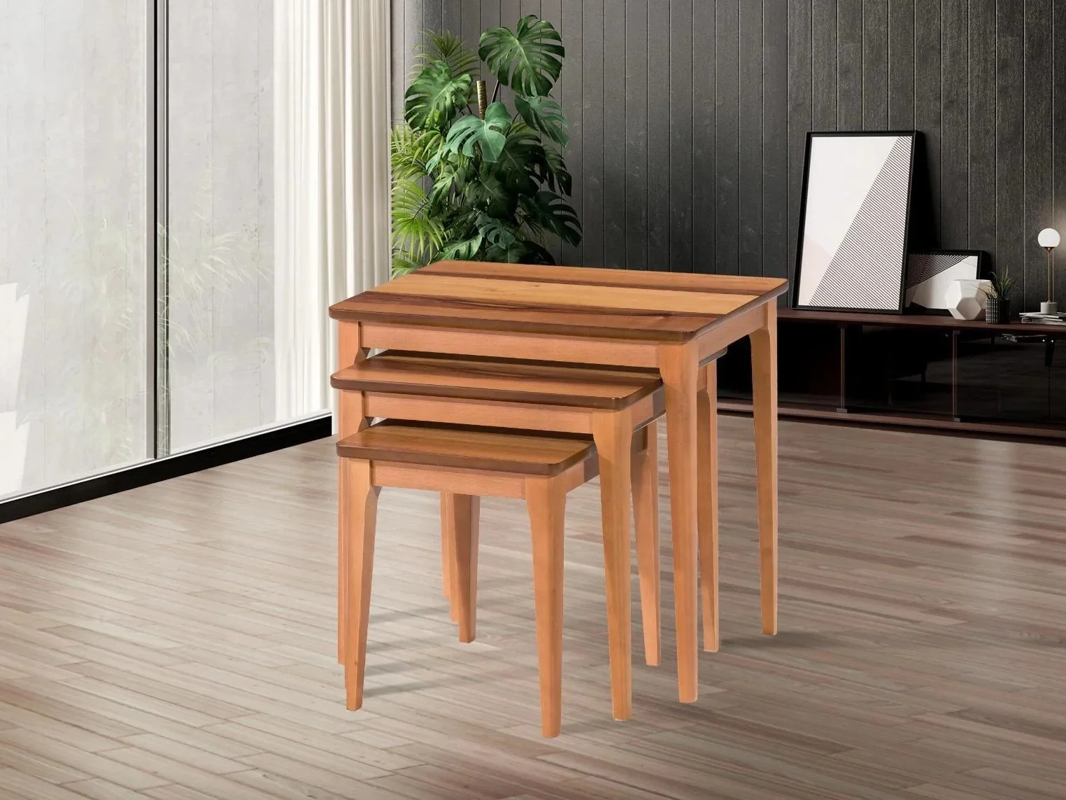 NİVEMESHOME MILANO WALNUT CORNER TABLE
