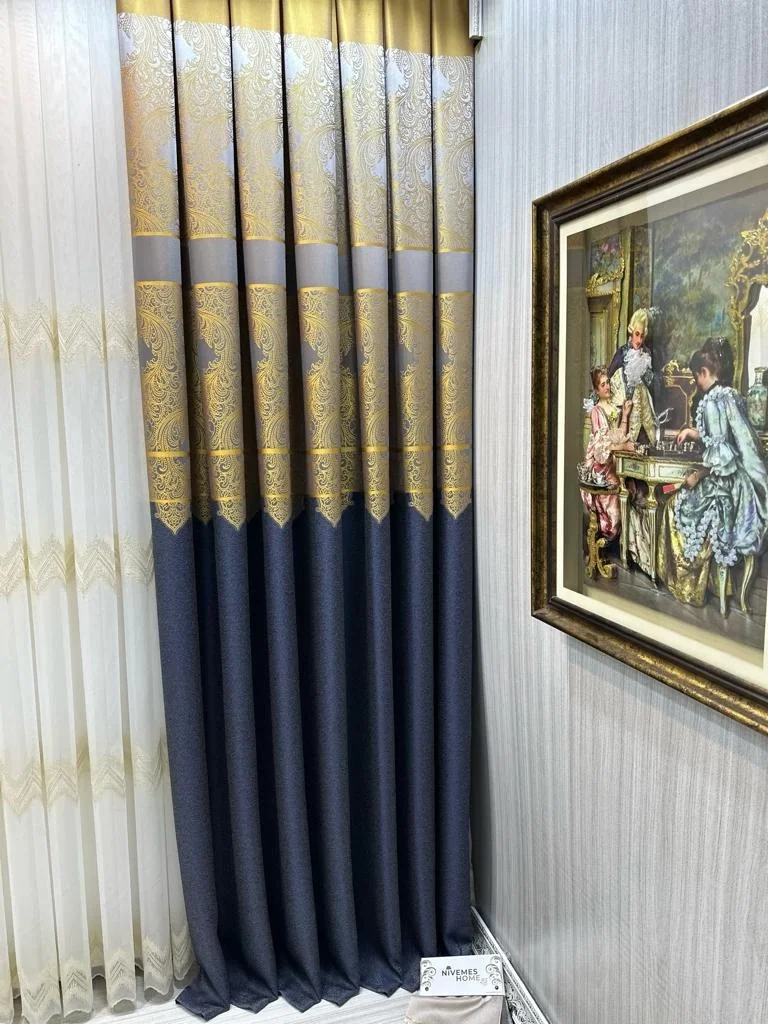 NİVEMESHOME MİLAS АНТРАЦИТ-GOLD 671539 1/3 ПЛОТНЫЕ ШТАПЕЛИРОВАНЫЕ ЗАВЕСЫ АПМ