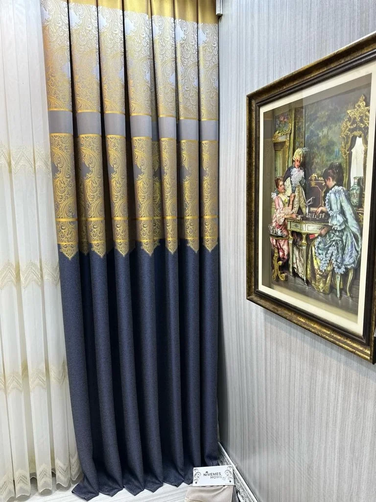 NİVEMESHOME MİLAS АНТРАЦИТ-GOLD 671539 1/3 ПЛОТНЫЕ ШТАПЕЛИРОВАНЫЕ ЗАВЕСЫ АПМ