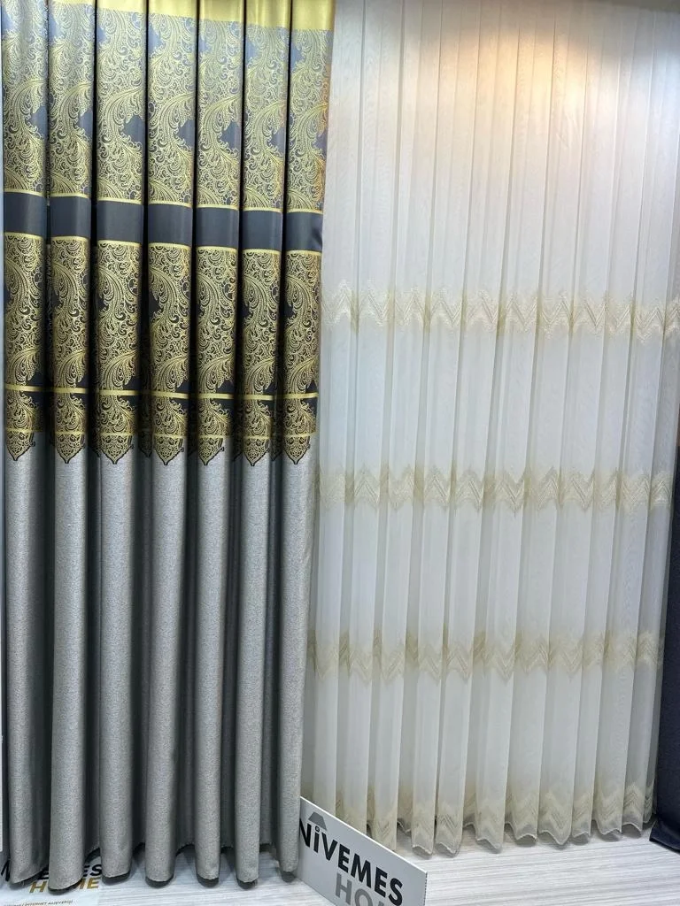NİVEMESHOME MİLAS GRAY-GOLD 671539 1/3 THICK PLEATED BACKGROUND CURTAIN APM