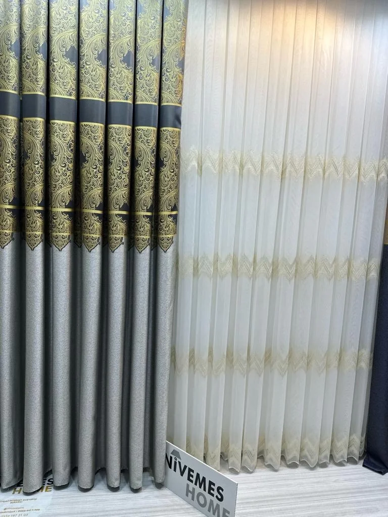 NİVEMESHOME MİLAS GRAY-GOLD 671539 1/3 THICK PLEATED BACKGROUND CURTAIN APM