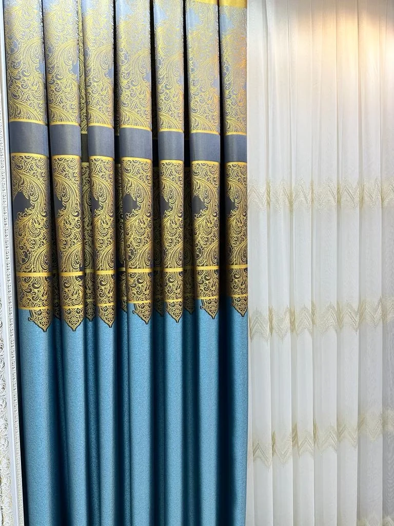 NİVEMESHOME MİLAS TURKUAZ-GOLD 671539 1/3 SIK PİLELİ FON PERDE APM