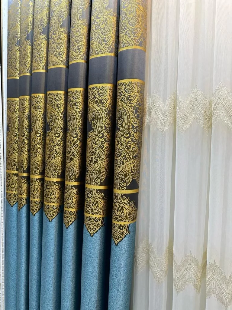 NİVEMESHOME MİLAS TURKUAZ-GOLD 671539 1/3 SIK PİLELİ FON PERDE APM