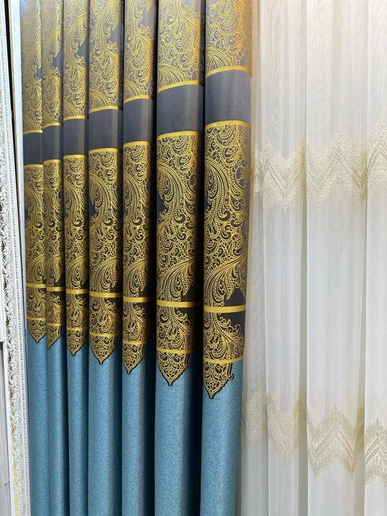 NİVEMESHOME MİLAS TURKUAZ-GOLD 671539 1/3 SIK PİLELİ FON PERDE APM