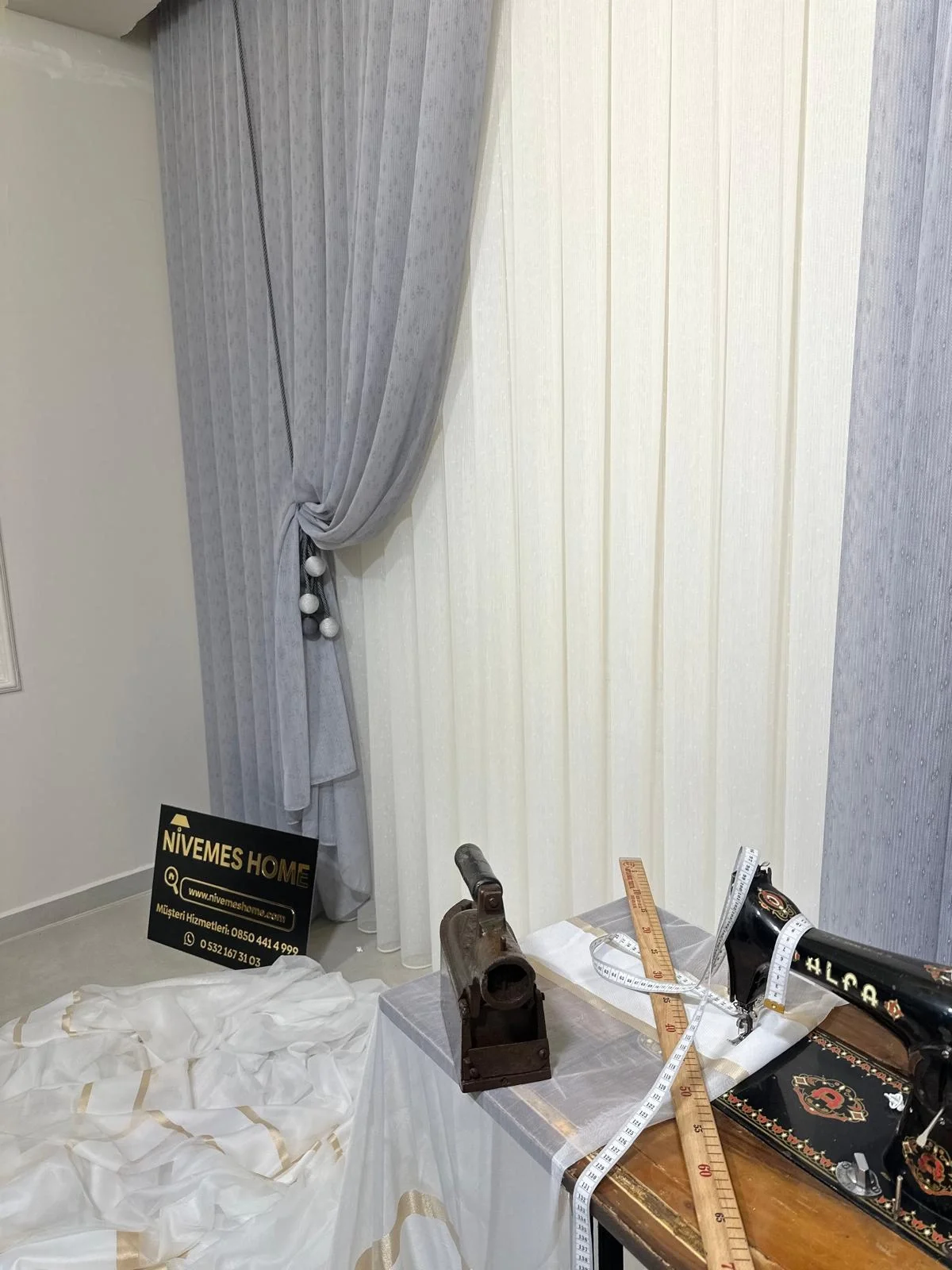 NİVEMESHOME MIZRAKLI FIR0914 AR03102 V-105 GRİ 1/3 SIK PİLELİ TÜL PERDE APM