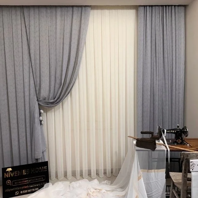 NİVEMESHOME MIZRAKLI FIR0914 AR03102 V-105 GRİ 1/3 SIK PİLELİ TÜL PERDE APM