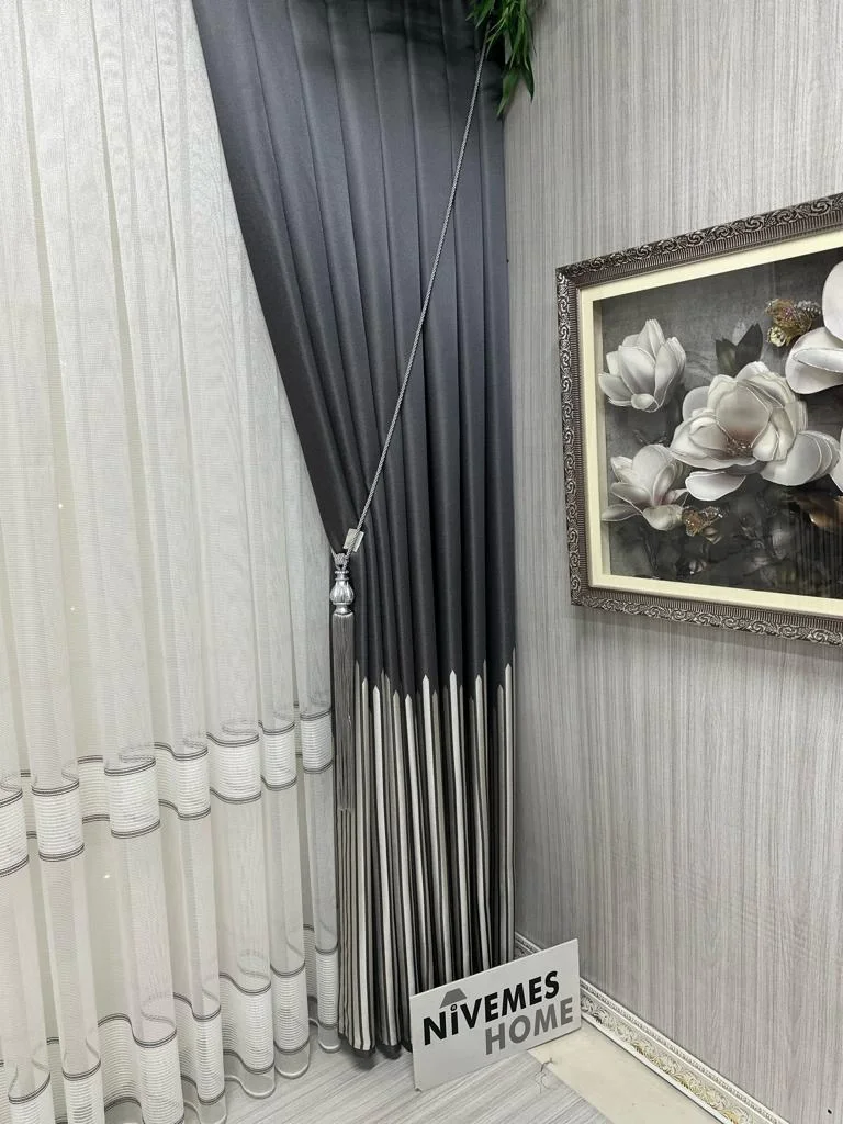 NİVEMESHOME MODERN ZIRH GÖRÜNÜMLÜ EKRU 1/3 SIK PİLELİ TÜL PERDE APM
