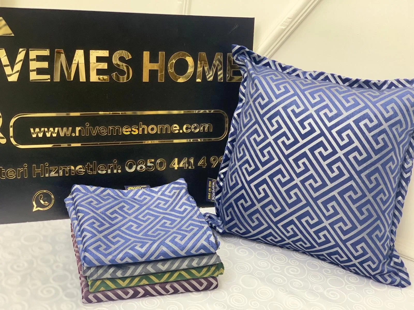 NİVEMESHOME MONET ZIGZAG CUSHION COVER NAVY BLUE 45 X 45
