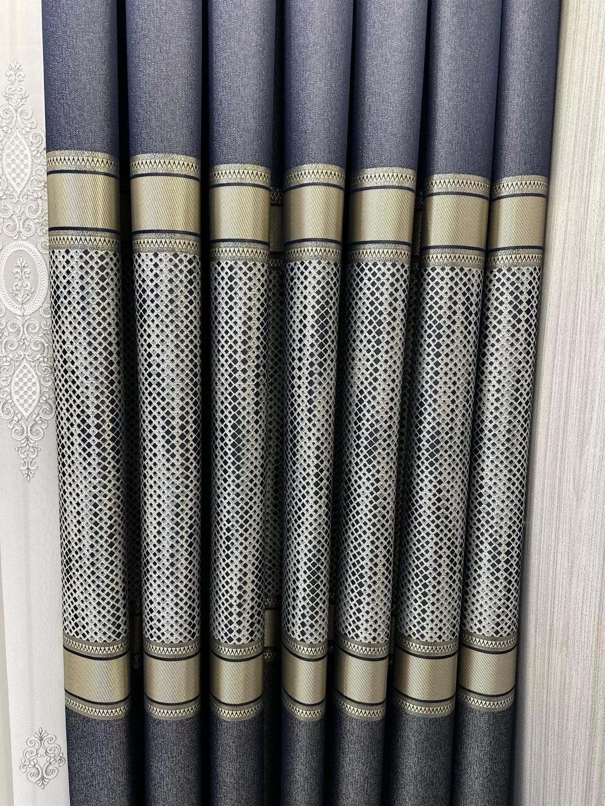 NİVEMESHOME MOZAİK FT614163 V-502 LACİVERT 1/3 SIK PİLELİ FON PERDE APM