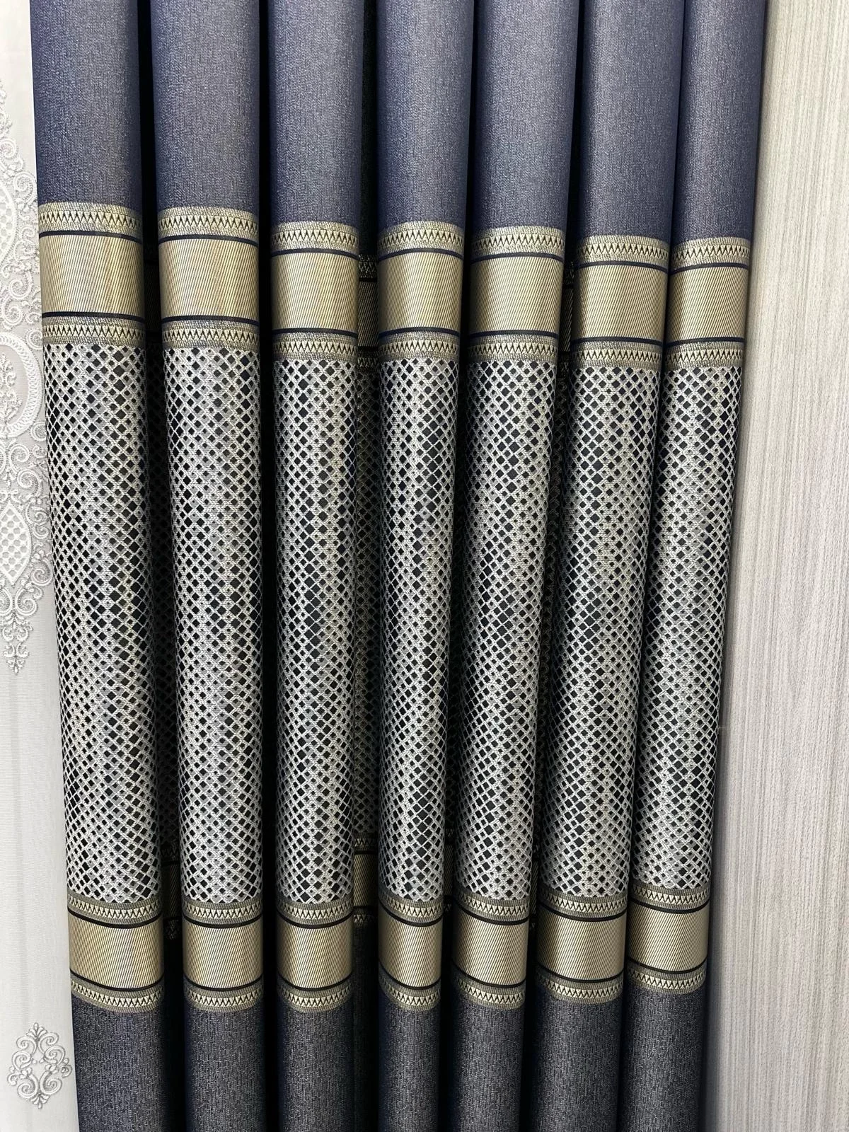 NİVEMESHOME MOZAİK FT614163 V-502 LACİVERT 1/3 SIK PİLELİ FON PERDE APM