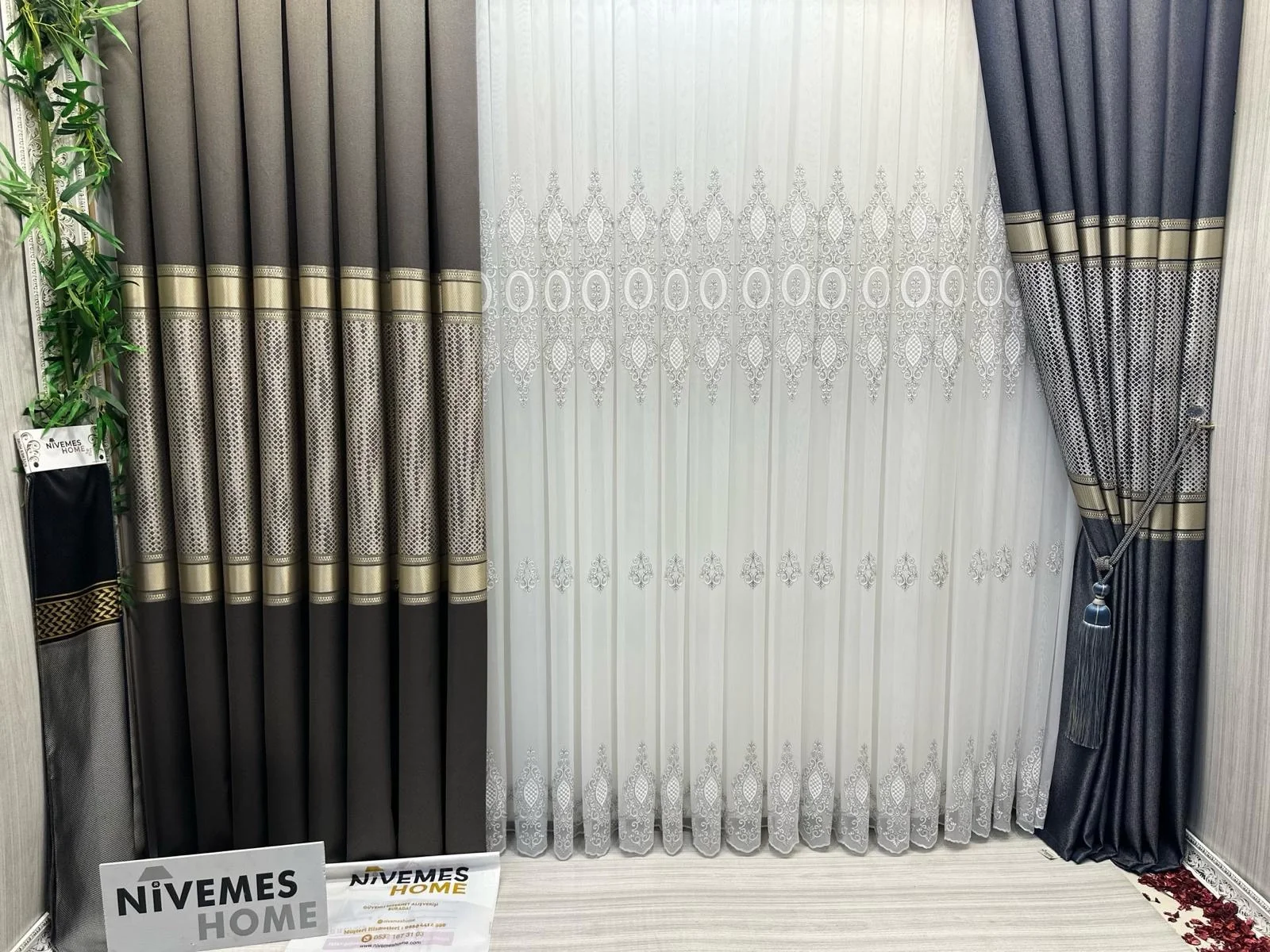 NİVEMESHOME MOZAİK FT614163 V-5302 ANTHRAZIT 1/3 DICHT GEFLOCHTENER FOND-VORHANG APM