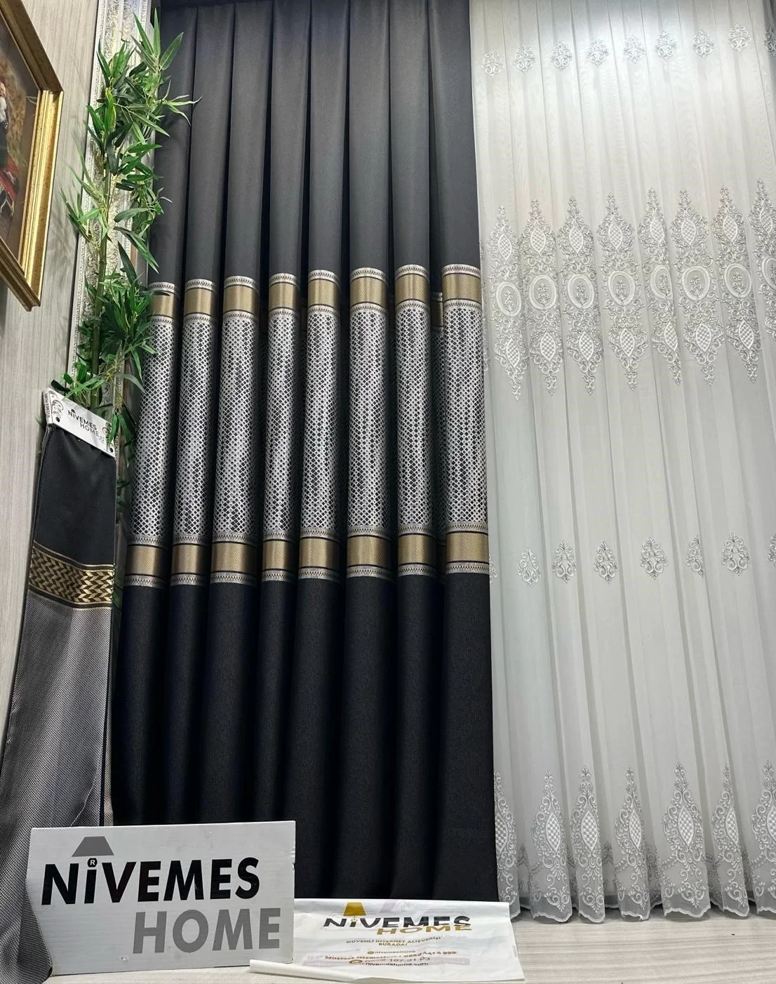 NİVEMESHOME MOZAİK FT614163 V-902 أسود 1/3 ذات حزيفة كثيفة سميكة