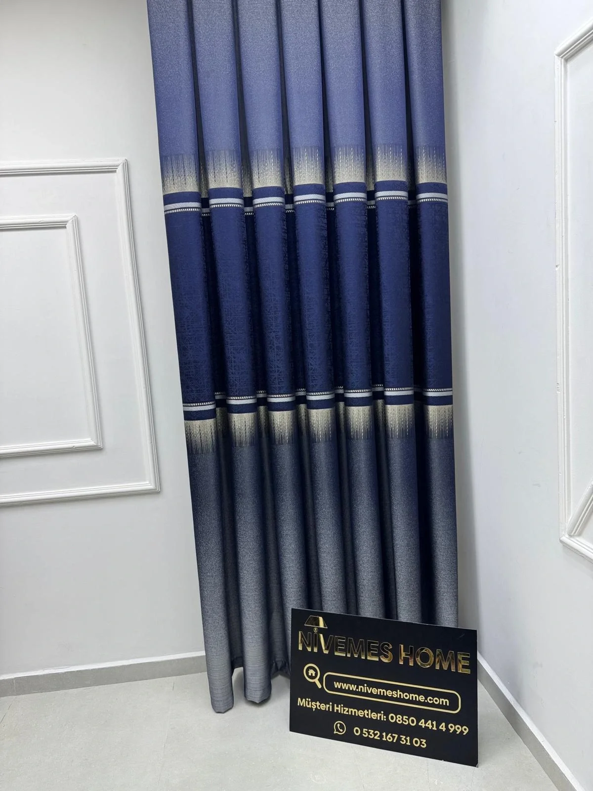 NİVEMESHOME NİLÜFER V -517 LACİVERT 1/3 PİLELİ FON PERDE APM