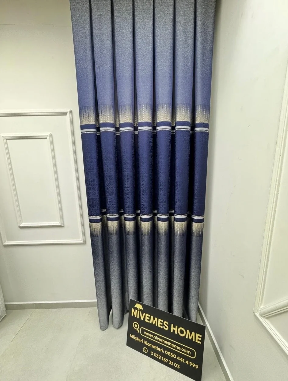 NİVEMESHOME NİLÜFER V -517 LACİVERT 1/3 PİLELİ FON PERDE APM