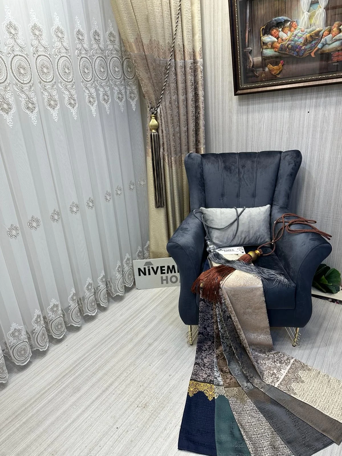 NİVEMESHOME OSMANLI MOTİFLİ 1/3 SIK PİLELİ TÜL PERDE APM