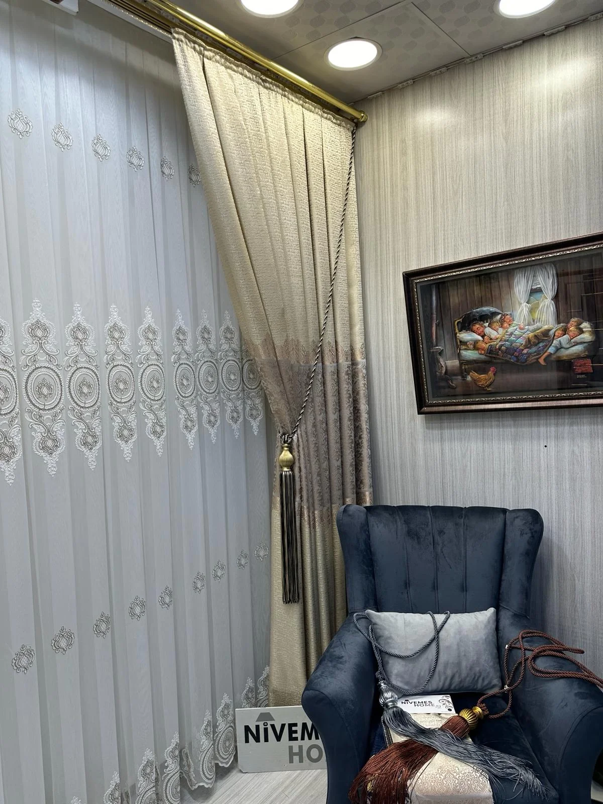 NİVEMESHOME OSMANLI MOTİFLİ 1/3 SIK PİLELİ TÜL PERDE APM
