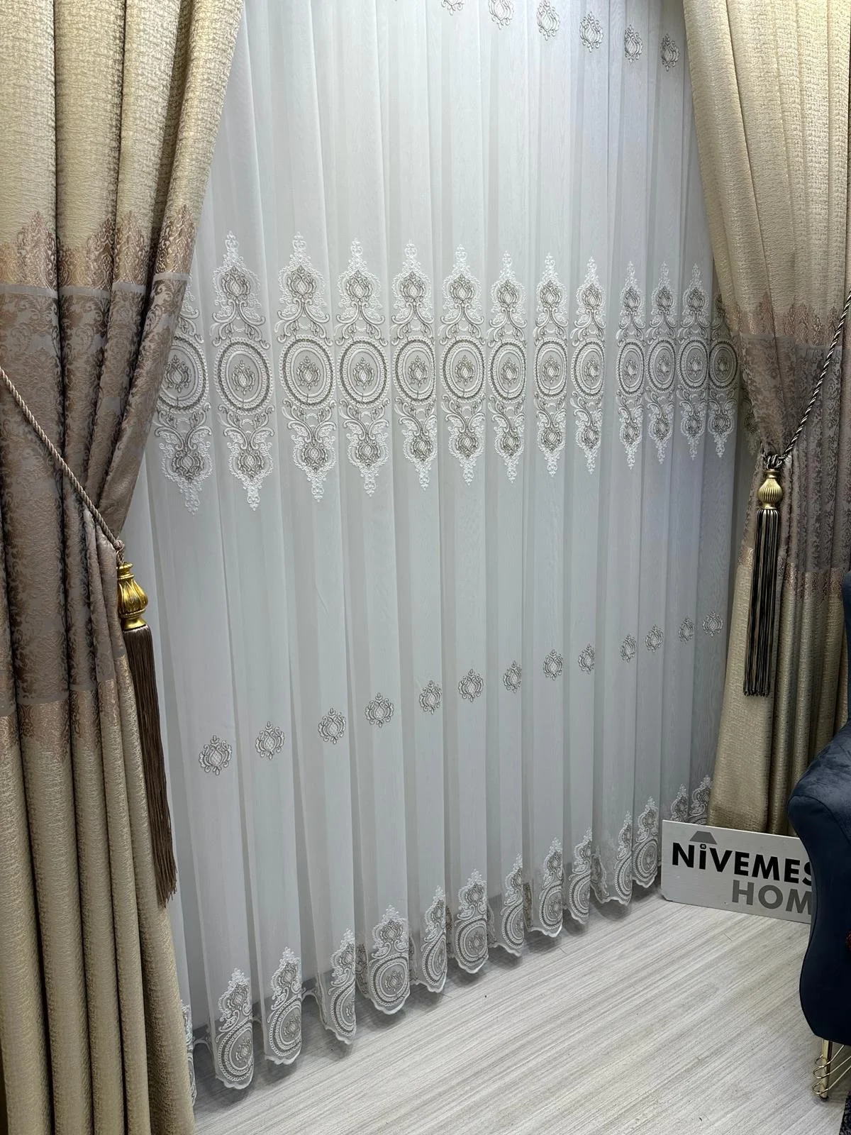 NİVEMESHOME OSMANLI MOTİFLİ 1/3 SIK PİLELİ TÜL PERDE APM