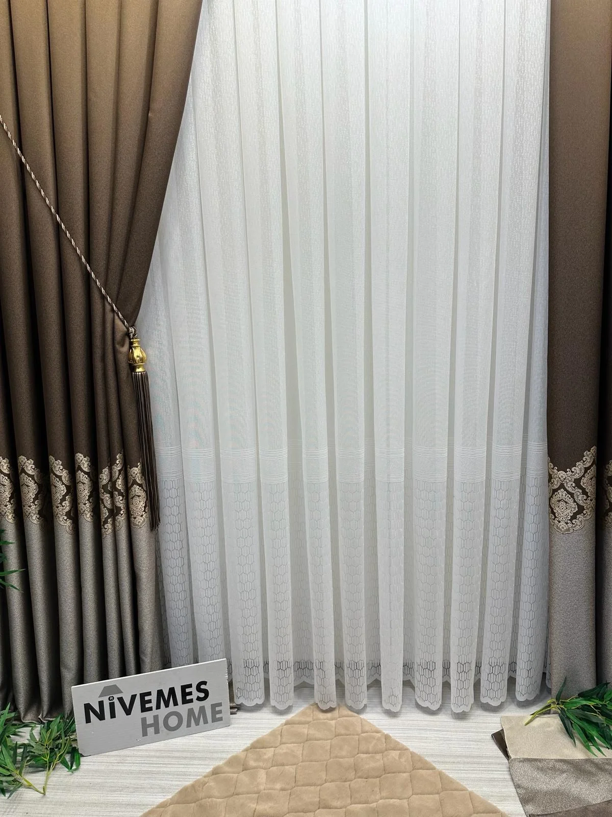 NİVEMESHOME PARLA FJ631698 V-26031 KAHVE 1/3 SIK PİLELİ FON PERDE APM