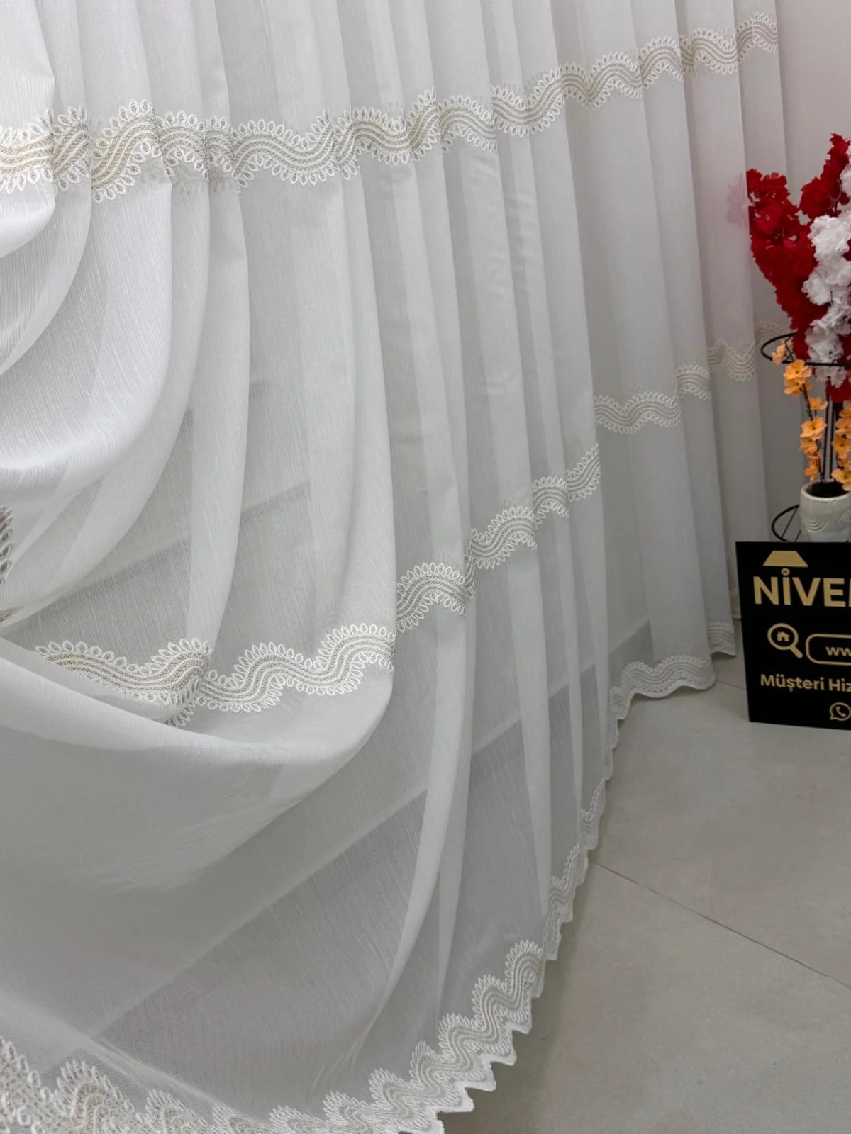 NIVEMESHOME PERLINA GOLD DETAY 1/2,5 PİLELİ TÜL PERDE APM