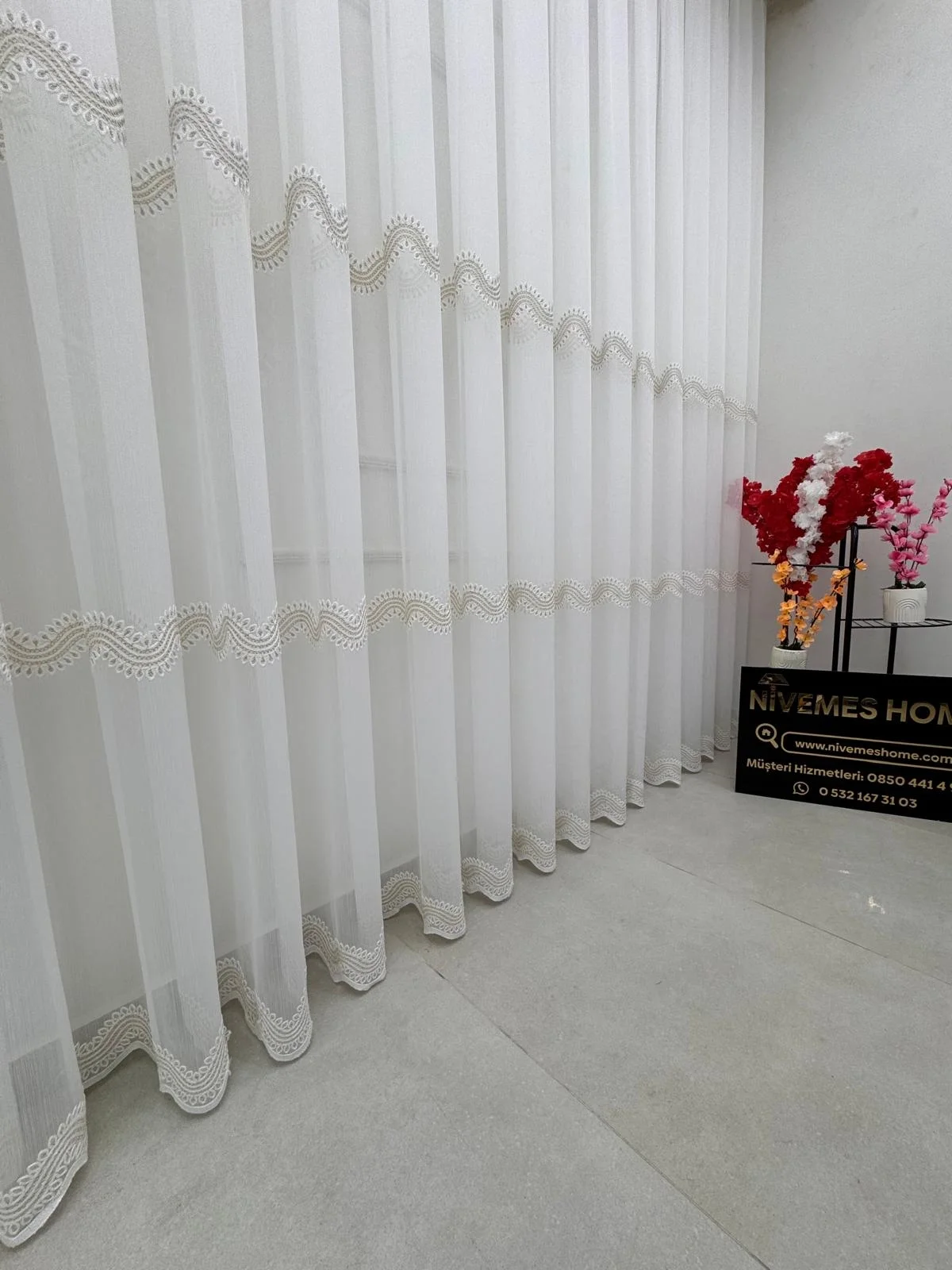 NIVEMESHOME PERLINA GOLD DETAY 1/2,5 PİLELİ TÜL PERDE APM