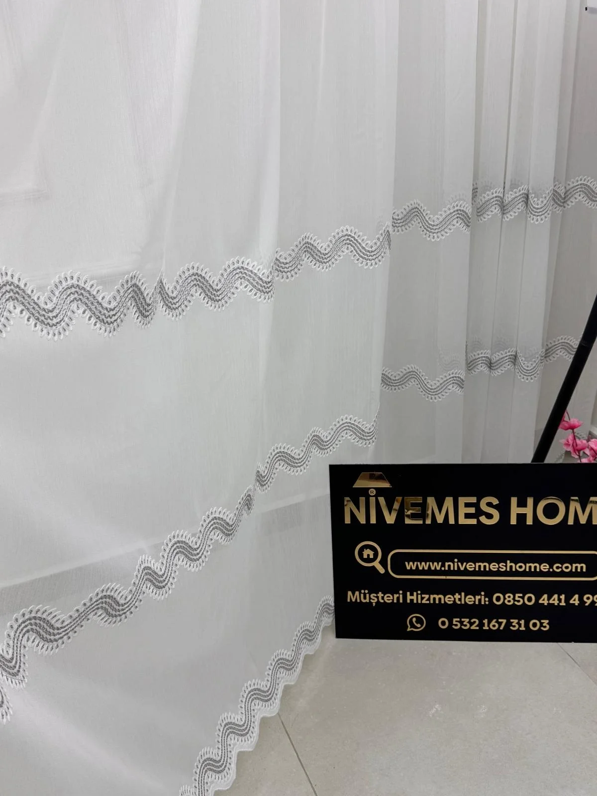 NİVEMESHOME PERLİNA GÜMÜŞ 1/3 PİLELİ TÜL PERDE APM