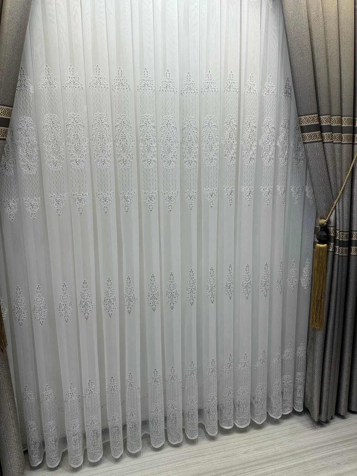 NİVEMESHOME SPARKLING SILVER DETAILED 1/3 THICK PLEATED TULLE CURTAIN APM