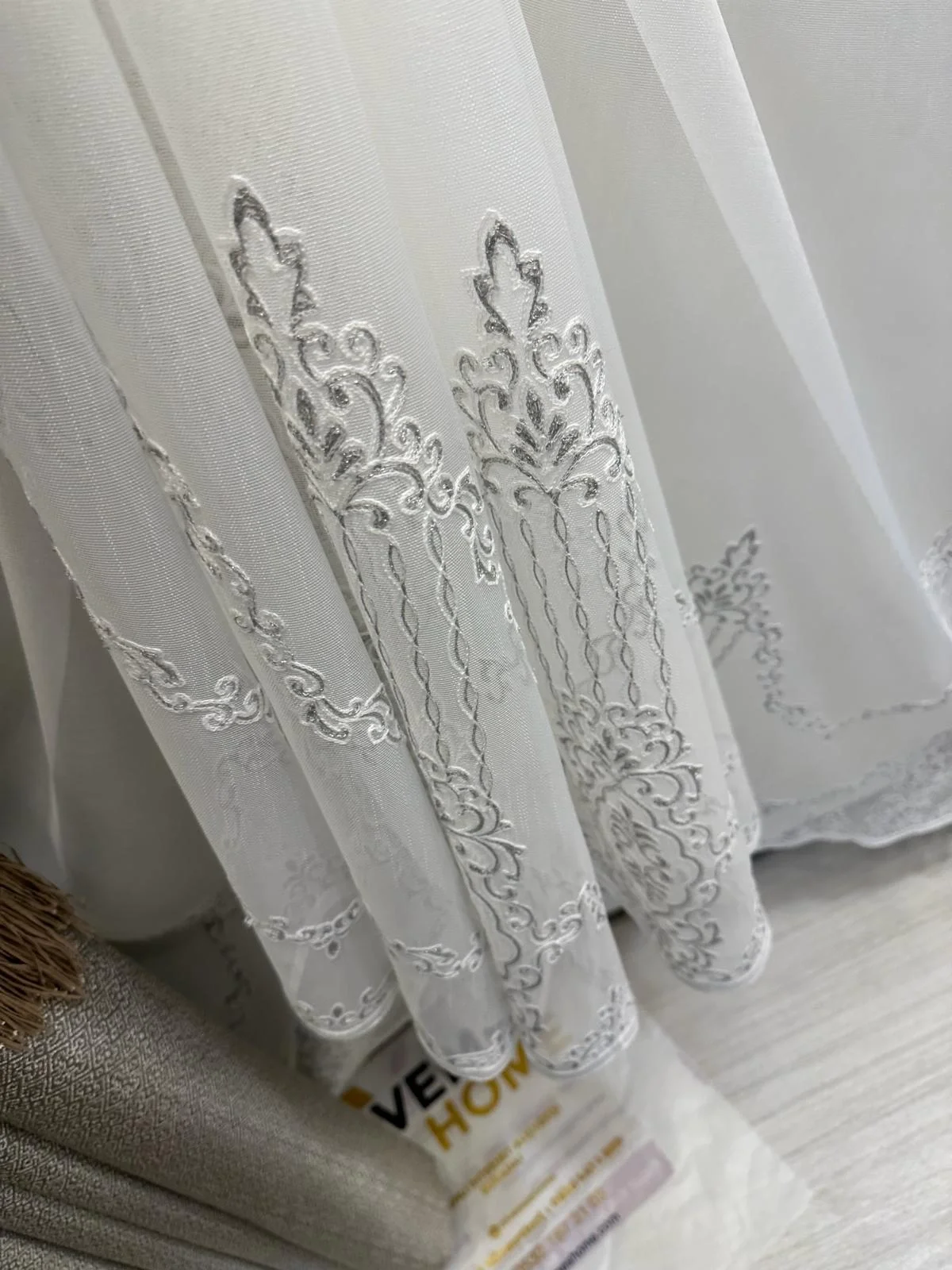NİVEMESHOME SPARKLING SILVER DETAILED 1/3 THICK PLEATED TULLE CURTAIN APM