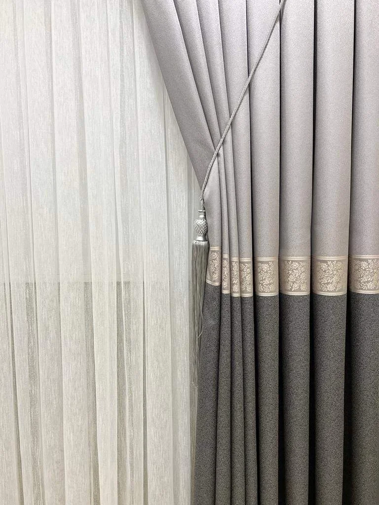 NİVEMESHOME RAMA GRİ ÇİÇEK DESENLİ 1/3 SIK PİLE  FON PERDE APM
