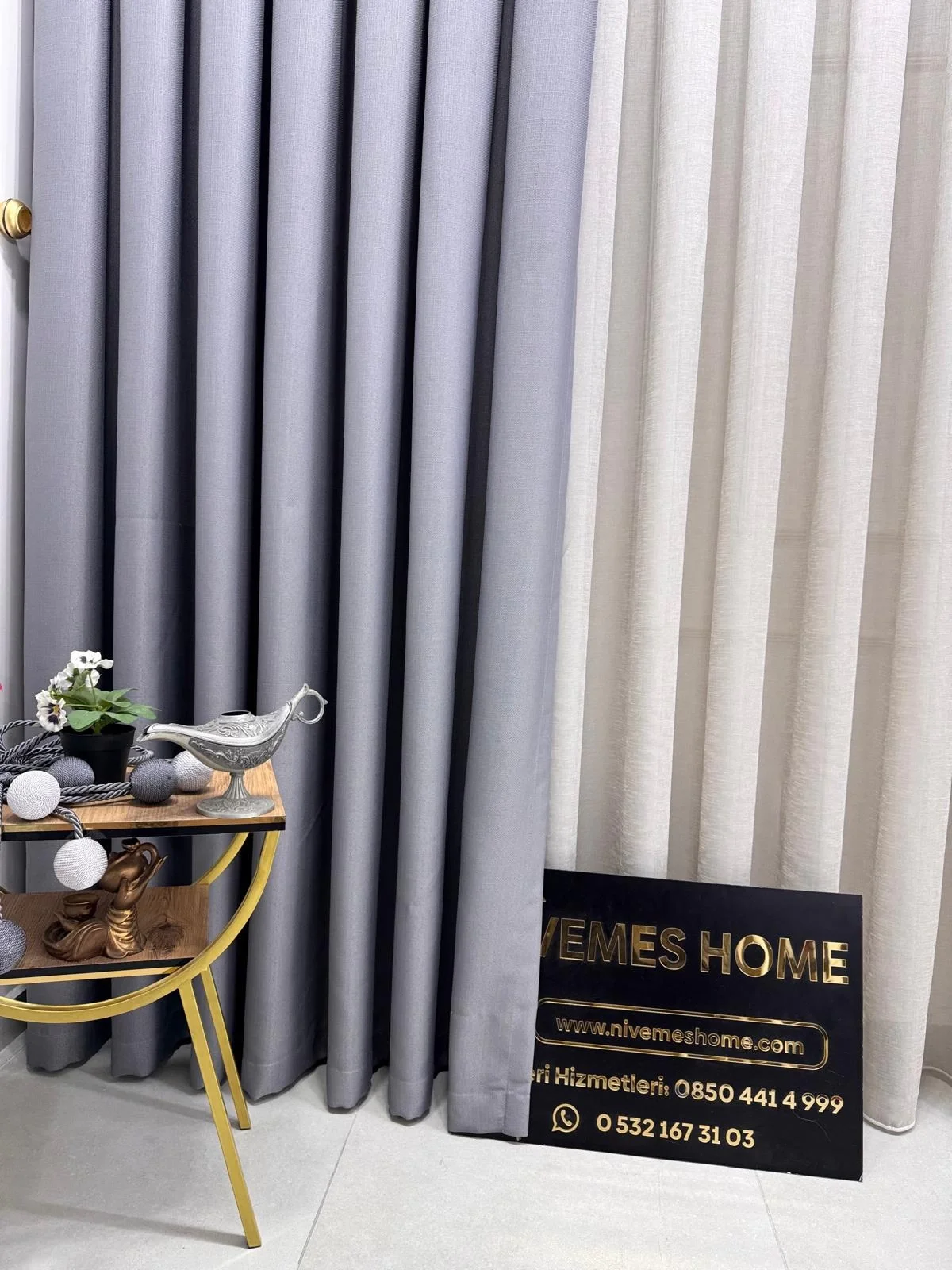 NİVEMESHOME ROMA 18542-D GRİ KETEN 1/3 SIK PİLELİ FON PERDE APM