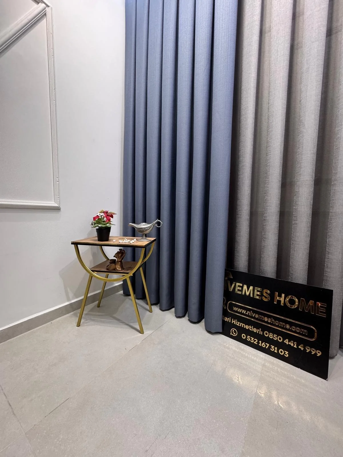 NIVEMESHOME ROMA INDIGO 1/3 THICK PLEATED BACKGROUND CURTAIN APM