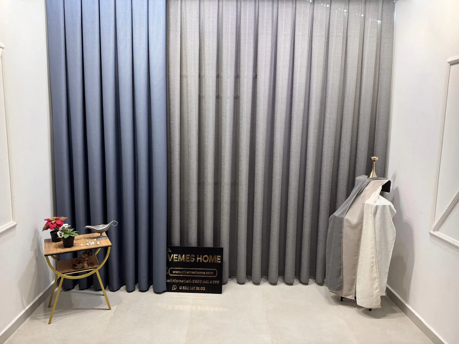 NIVEMESHOME ROMA INDIGO 1/3 THICK PLEATED BACKGROUND CURTAIN APM