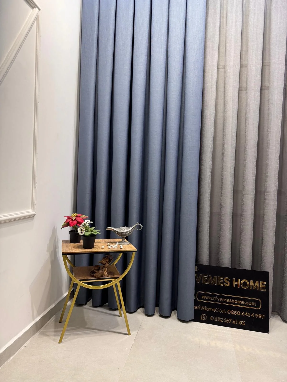 NIVEMESHOME ROMA INDIGO 1/3 THICK PLEATED BACKGROUND CURTAIN APM