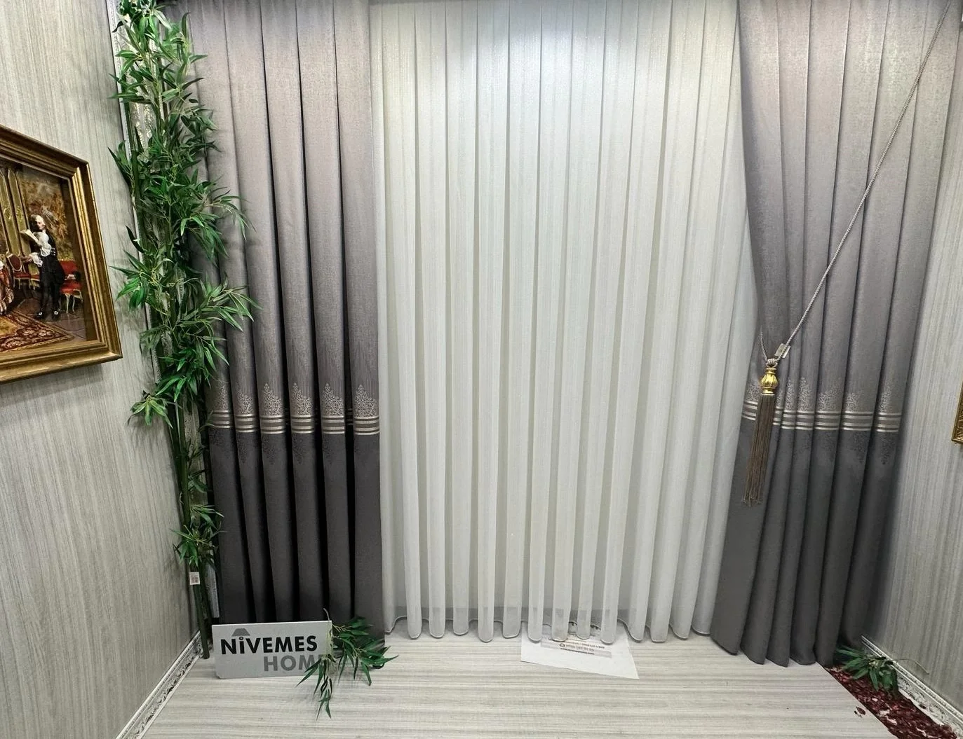 NIVEMESHOME ROSEN HY011 SILVER DETAILED 1/3 DENSELY PLEATED TULLE CURTAIN APM
