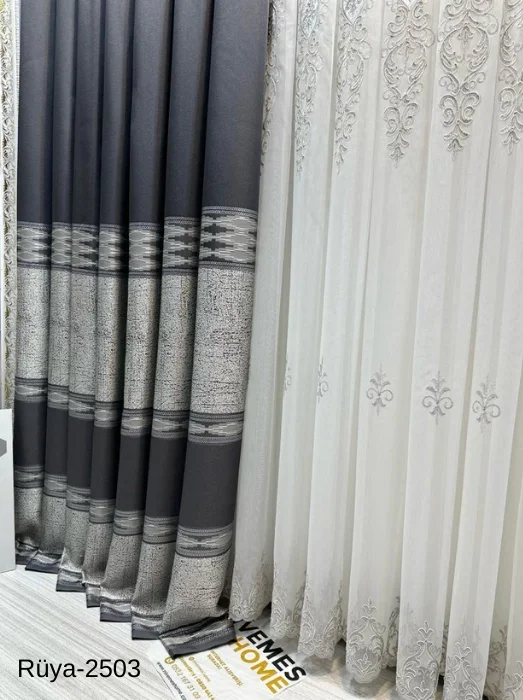NİVEMESHOME RÜYA FT671477 ANTRASİT V-2503 1/3 DİK DOKUMA PERDE APM