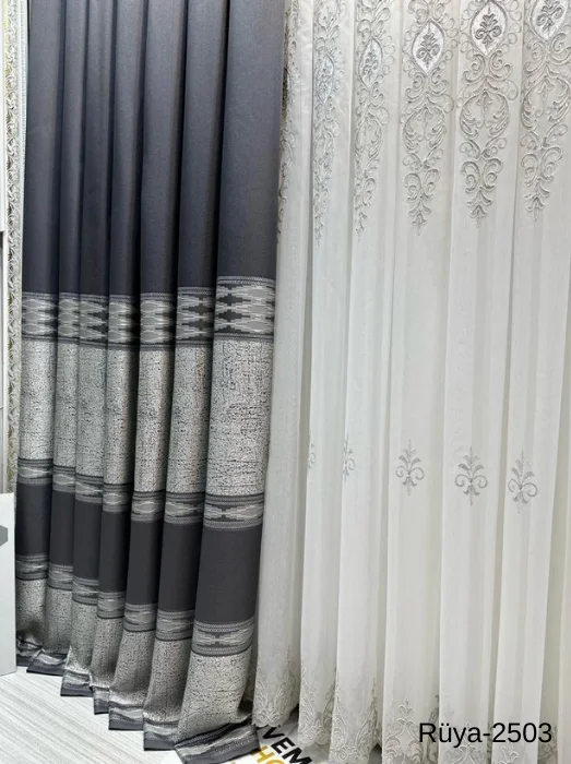 NİVEMESHOME RÜYA FT671477 ANTRASİT V-2503 1/3 DİK DOKUMA PERDE APM