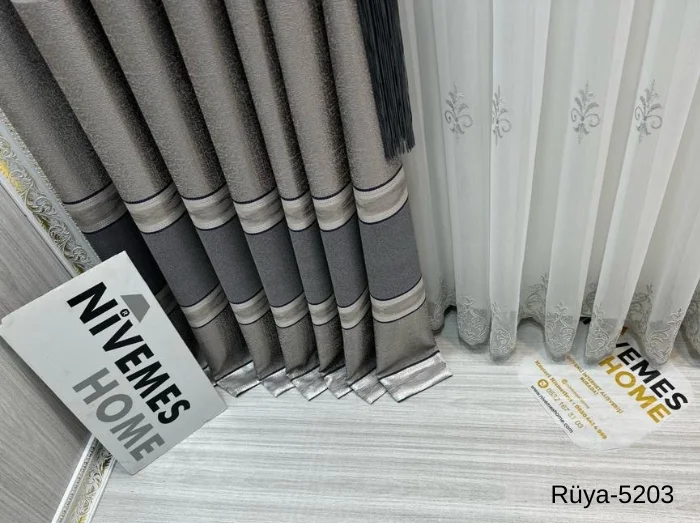 NİVEMESHOME RÜYA FT671477 СЕРЫЙ V-5203 1/3 ЭЛЕГАНТНЫЕ ФОНОВЫЕ ШТОРЫ АПМ