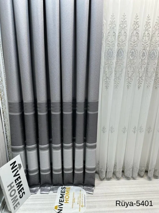 NİVEMESHOME RÜYA FT671477 SILVER V-5401 1/3 DENSE PLEATED CURTAIN APM