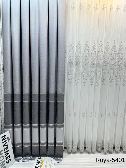 NİVEMESHOME RÜYA FT671477 SILVER V-5401 1/3 DENSE PLEATED CURTAIN APM