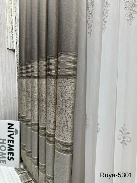 NİVEMESHOME RÜYA FT671477 TOPRAK V-5301 1/3 SIK PİLELİ FON PERDE APM